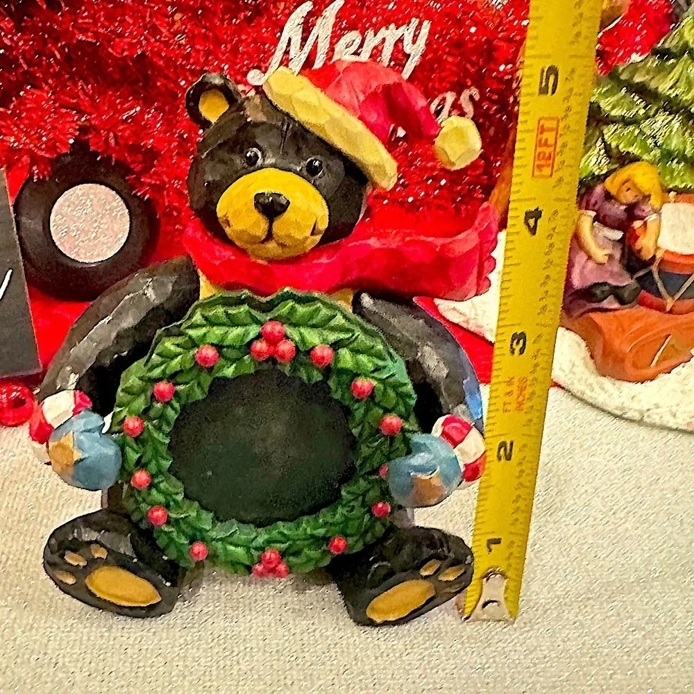 Santa Black Bear Christmas‎ Wreath Holiday Picture Frame